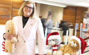 Mayor Linda Aitken with Christmas gifts
