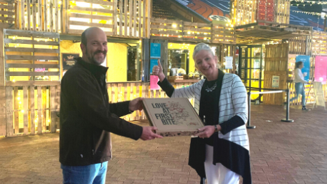 Wanneroo Mayor Tracey Roberts with Leapfrogs owner Paul Woodcock.