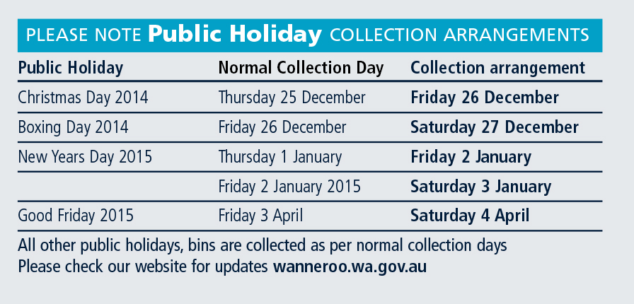 Waste collection public holidays