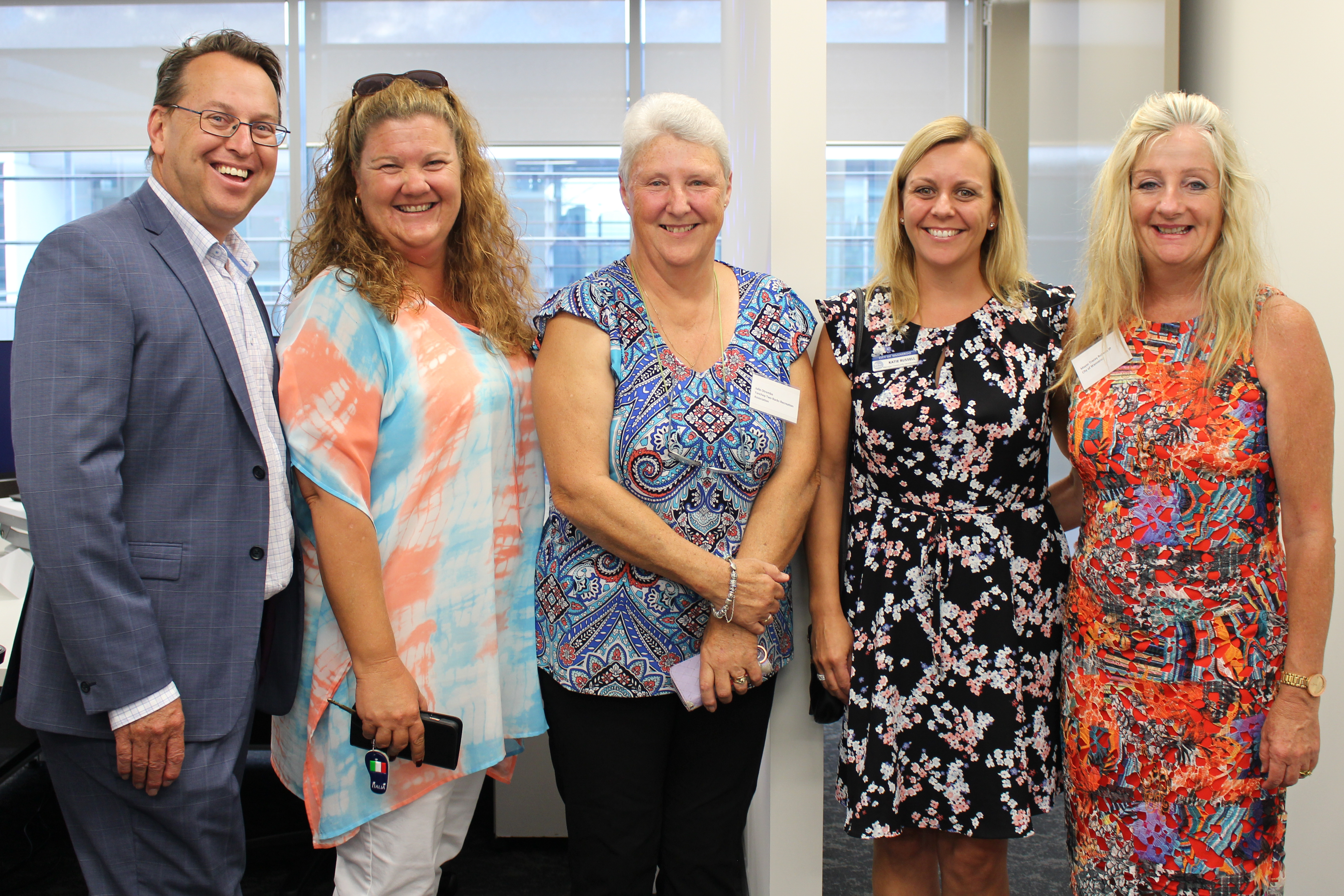 City of Wanneroo Chief Executive Officer Daniel Simms, Deputy Mayor Natalie Sangalli, Community Development Manager Katie Russell and Mayor Tracey Roberts with Yanchep Two Rocks Recreation Association representative Julie Otremba (centre).