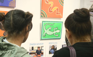 Girls viewing artwork