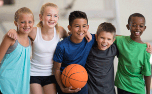 Children playing basketball