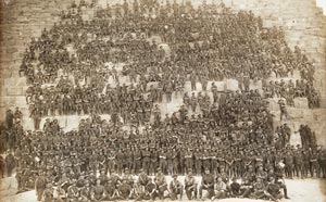 Old photograph of soldiers on pyramid
