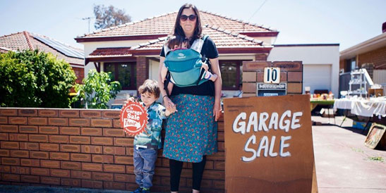 People outside their garage sale