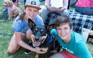 Children with a dog