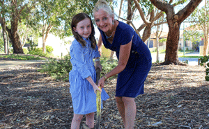 Mayor Tracey Roberts with Macy Gallagher at Elton Park in Ashby.