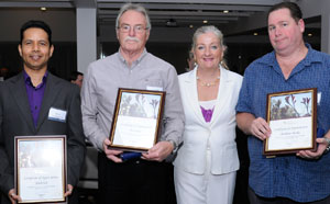 Mayor Tracey Roberts with emergency services volunteers (L-R) Mel Vaz, Rob Ross and Mathew Burke.