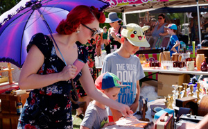 Woman and children at vintage market