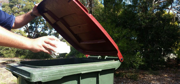 Person putting waste in bin