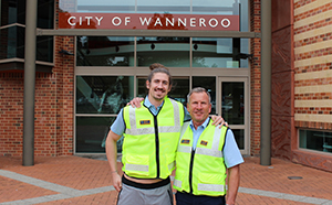 Perth Wildcats Vice Captain Greg Hire with City of Wanneroo Ranger Mark White