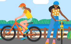 Graphic of two women on bikes 