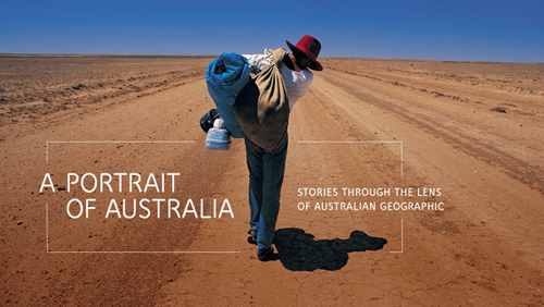 A portrait of australia image - woman walking across desert.