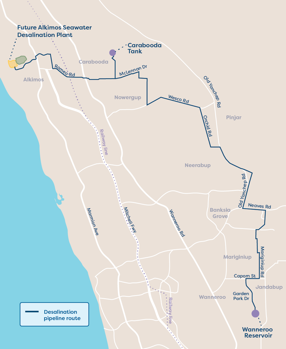 ALKIMOS TO WANNEROO DESALINATION PIPELINE map