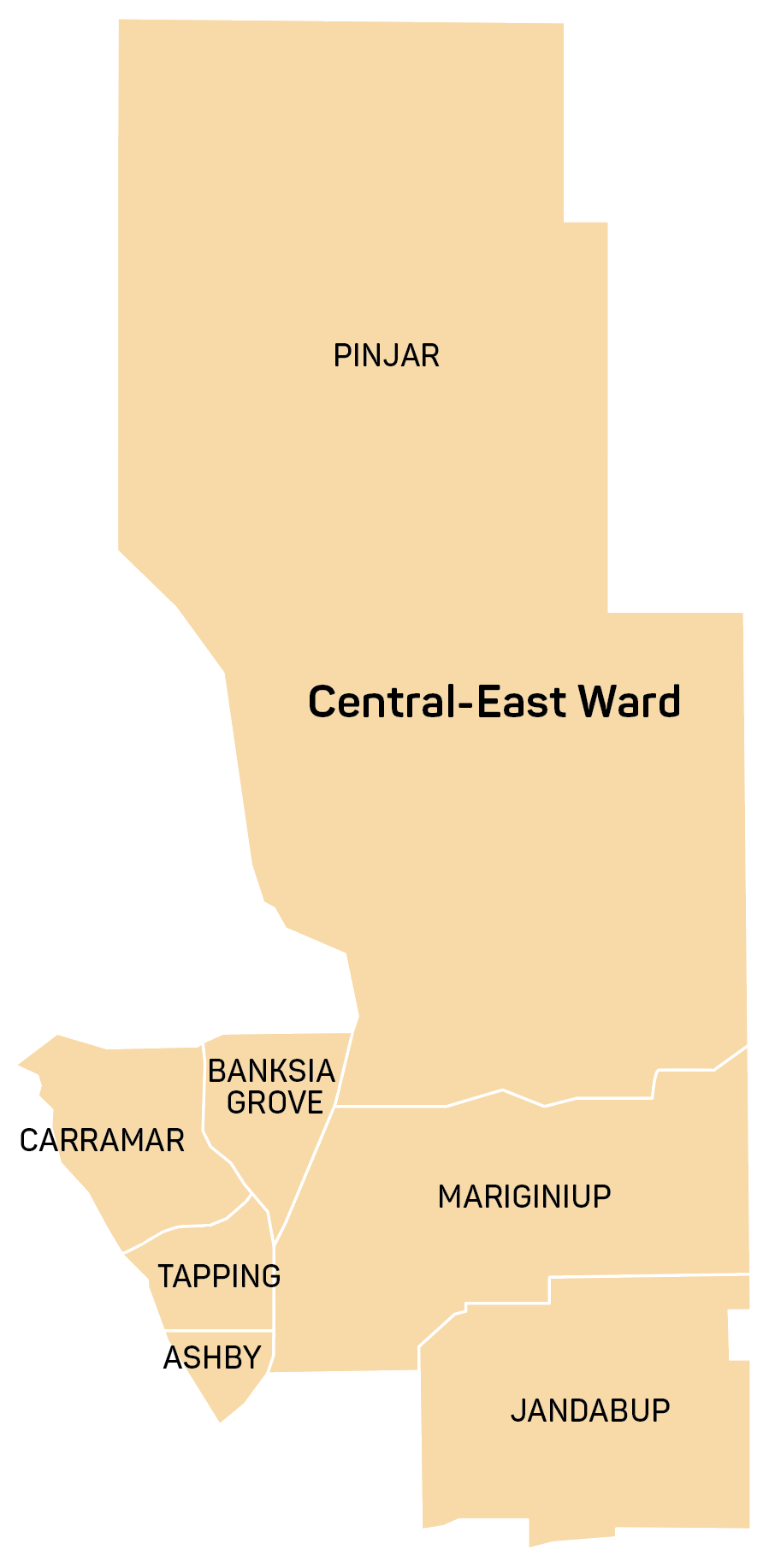 Central-East Ward map and suburbs