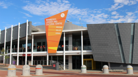 An exterior shot of the Wanneroo Library and Cultural Centre.