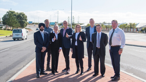 Wanneroo Mayor Tracey Roberts with Minister for Transport Rita Saffioti and Member for Butler John Quigley at the official opening of the Marmion Avenue dual carriageway.