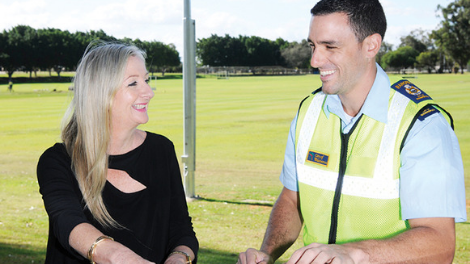 Mayor Tracey Roberts and Ranger Jared Conti at Kingsway Regional Sporting Complex.