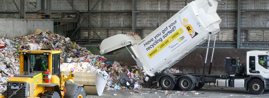Waste truck emptying at recovery centre