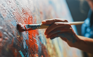 Person painting on canvas