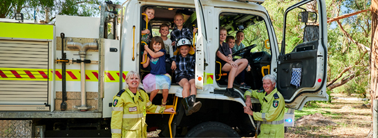 Fire volunteers and fire truck