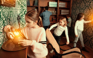 Children exploring a room