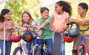 Group of children on bikes