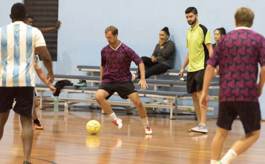 Playing soccer at Kingsway Indoor Stadium