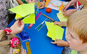 Children making kites