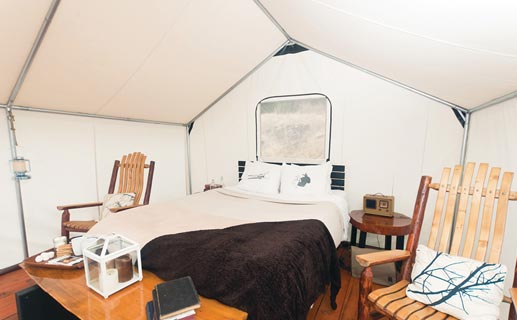 Inside of a glamping tent