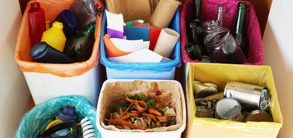 Waste sorted into bins