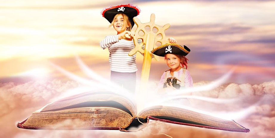 Children wearing books