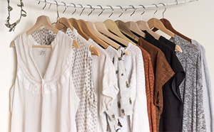 Clothes on hangers.