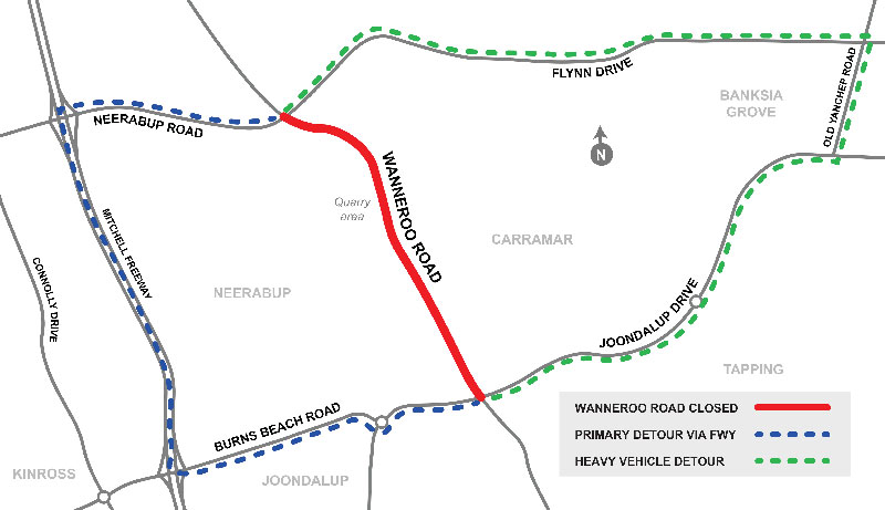 Wanneroo  Road Closure Flynn Drive map