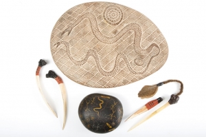 Aboriginal Artifacts, Kevin Cameron. Acquired 1990. Stone, wood, bone. 