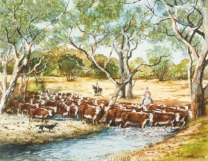 Droving Cattle, F. Gilbert. Acquired 1988, Watercolour