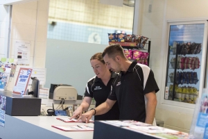 Reception desk, Kingsway Indoor Stadium, Madeley 2020